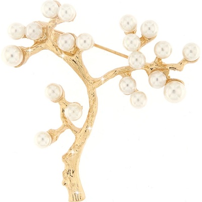 Biju brož zlatý strom vyskládaný bílými perličkami 9001547