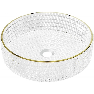 Mexen Aura стъклена мивка за монтаж върху плот 39 x 39 см, прозрачна/златна (24013905)