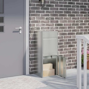 vidaXL Пощенска кутия за пратки с врата Сребристо 41 x 38 x 103 см (874938)