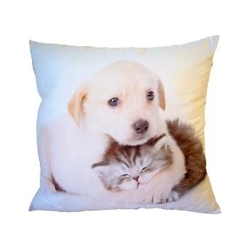 Dadka vankúš fototlač Psík objímajúci mačiatko 40x40