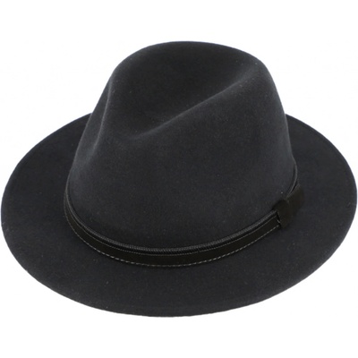 Fiebig Headwear since 1903 Cestovní voděodolný klobouk vlněný s menší krempou s koženou stuhou šedý