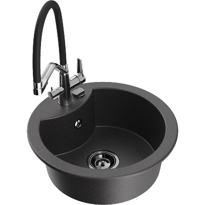 Mexen Diego гранитна мивка с 1 камера с кухненски смесител Duo, черно на петна - 6512-76-671701-07-B (6512-76-671701-07-B)