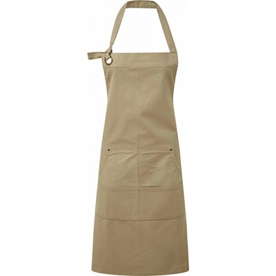 Premier Workwear Těžká odolná plátěnná zástěra s oversize očky pro upevnění kolem krku Khaki 72x86cm PW137