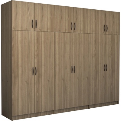 TopMebel Шкаф с шест врати от меламин Victoria с шкафче в цвят орех 300x60x240см