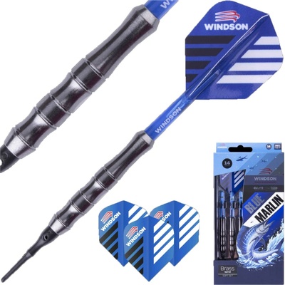 Set šípok s mosadznými barelmi a plastovými hrotmi Windson BLUE MARLIN 14 G tmavo modrá,strieborná