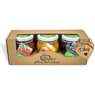 Sklenice plná ovoce Dárek s visačkou děkuji - 3 džemy slazené stévií 600 g borůvka meruňka malina