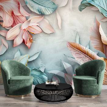 Decono Фототапет Флорал в Синьо и Розово