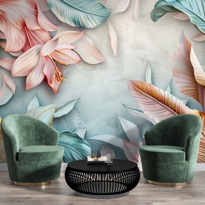 Decono Фототапет Флорал в Синьо и Розово