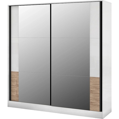 Мебели ДИМОВ Гардероб с плъзгащи огледални врати Калифорния МК5 бял гланц / бял мат / антик 200 см