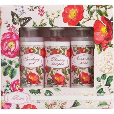 Bohemia Gifts Rose sprchový gél 50 ml + šampón na vlasy 50 ml + pena do kúpeľa 50 ml, pre ženy