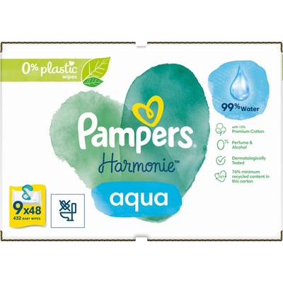 PAMPERS Harmonie Aqua Plastic Free 432 ks 9 × 48 ks