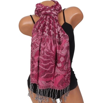 Дамски шал в розови нюанси с цветя и орнаменти