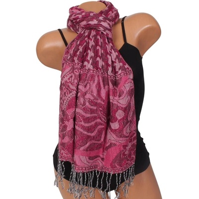 Дамски шал в розови нюанси с цветя и орнаменти