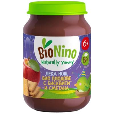Био пюре BioNino Лека нощ - Плодове с бисквити и сметана, 6 м+, 190 g (BN2492)