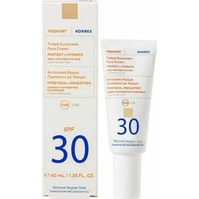 KORRES Слънцезащитен крем с цвят с кисело мляко, Korres Yoghurt Tinted Sunscreen Face Cream SPF30 For Sensitive Skin 40ml