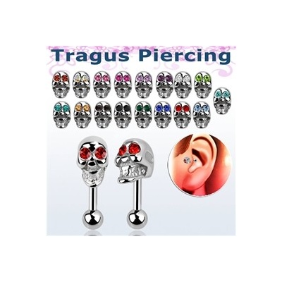 Piercingate činka do ucha s lebkou PNC00077 čirá