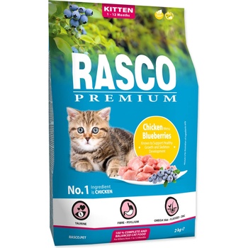 Rasco Premium Cat Kibbles Kitten kuracie mäso blueberries 2 kg