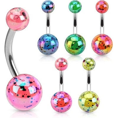 Šperky eshop ocelový piercing do pupíku barevné kuličky z akrylu s duhovým leskem SP35.05 žlutá