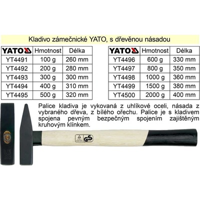 YATO Zámečnické kladivo 300g – Zboží Dáma