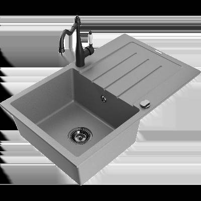 Bruno кухненска мивка с 1 отделение и стойка и кухненски смесител Carla, сив - 6513-71-670700-70-B (6513-71-670700-70-B)