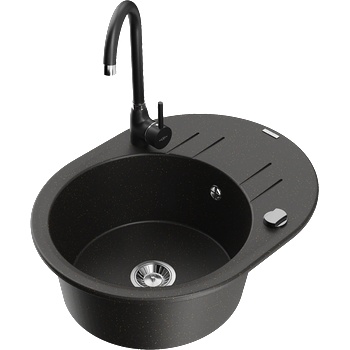 Mexen Kevin гранитна мивка с една камера с отцедник и кухненски смесител Telma, черен/златист металик - 6517-75-670200-70 (6517-75-670200-70)