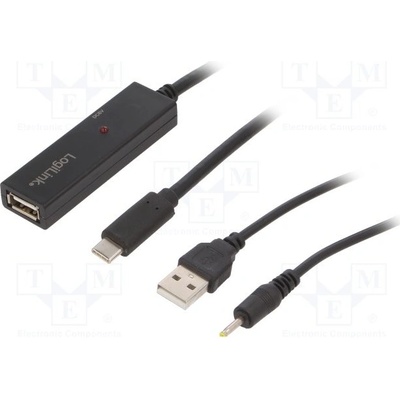 Logilink UA0326 Repeater USB, USB 2.0, USB A zásuvka, USB C vidlice, 20m, černý