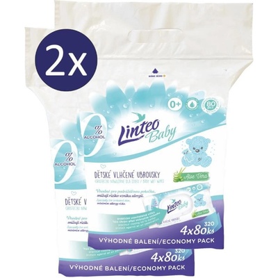 LINTEO Vlhčené obrúsky Baby s Aloe vera 2 x 4 x 80 ks