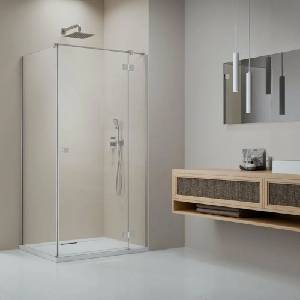 Radaway Правоъгълна душ кабина с люлееща се врата Radaway Essenza KDJ 110x80 см, матово никелово-прозрачно покритие, дясна (1385041-91-01R+1384051-01-01)