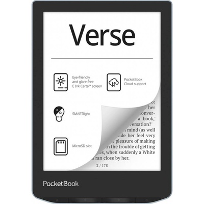 PocketBook Електронен четец PocketBook Verse PB629 - 6" E-Ink Carta, SMARTlight, 8GB + microSD, Wi-Fi, USB-C - 2 Цвята (Сив, Син)