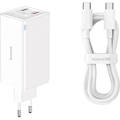 Baseus Зарядно 2x USB, 2x Type-C, 100W + Type-C кабел, 100W, 20V, 5A, 1m - Baseus GaN6 Pro (P1016270521212-00) - Бял