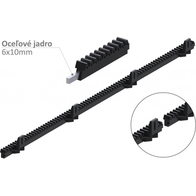 Hrebeň nylon-kov 26x19mm, L-1000mm, M4, max do 400kg, kovové jadro 6x10mm