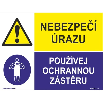 DUKO NEBEZPEČÍ ÚRAZU - POUŽÍVEJ OCHRANNOU ZÁSTĚRU Formát: 200 x 150 mm, Materiál: plast 0,5 mm, samolepící vinylová fólie
