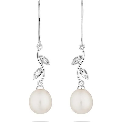 Swan Сребърни обици със сладководни бели перли и цирконий CAA002W Swan