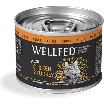 WELLFED Консерва за възрастни котки с пиле и пуйка