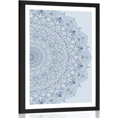 Plakát s paspartou detailní Mandala v modré barvě - 40x60 black