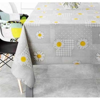 Ubrus PVC metráž 673701, 20 m x 140 cm, kopretiny na šedém podkladu, IMPOL TRADE