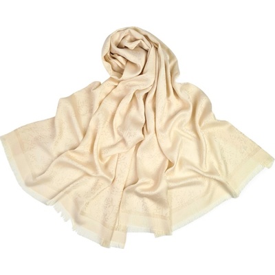 Classic Scarf béžová šála se třpytivým zlatým vláknem a jemnými květy