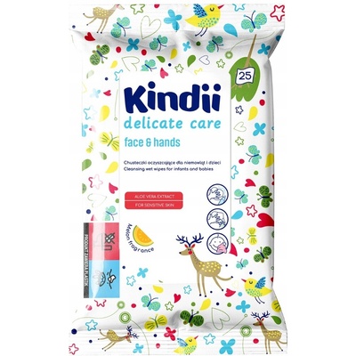 Kindii Čistiace obrúsky Delicate Care face & hands 25 ks