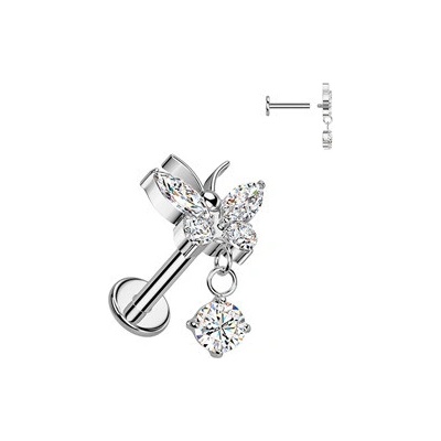Šperky4U piercing do brady labreta s motýlkem titan TIT1535-1206