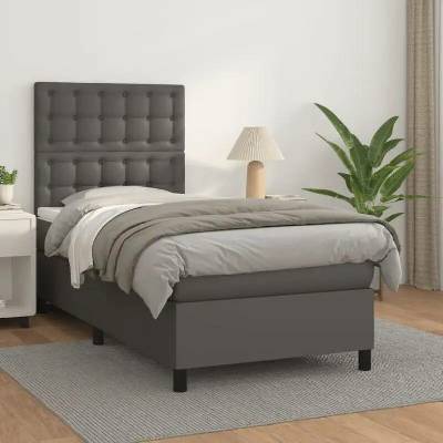 vidaXL Box spring postel s matrací umělá kůže šedá