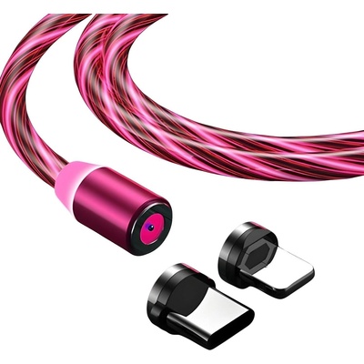 HARAHU Магнитен заряден кабел с led подсветка и 2 конектора - Червен kp37369 (37369)