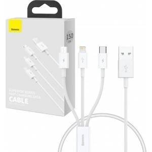 Baseus Superior Data USB-A/microUSB - Lightning - USB-C Cable 3.5A 0.5m (White)
