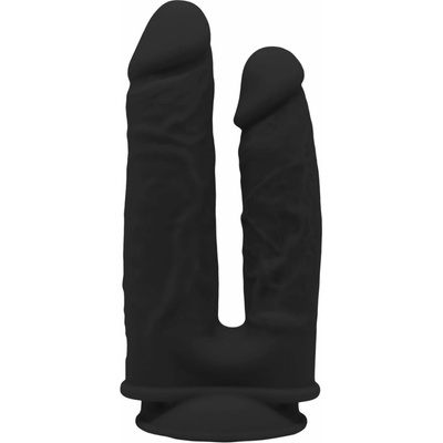 Dream Toys Real Love Double Penetrator Black termoaktívne silikónové dvojité dildo s prísavkou 19,5 x 4 cm