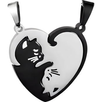 HARAHU Висулка на верижка Double Cat - Heart / Черна KP34538 (34538)
