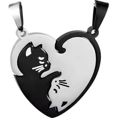 HARAHU Висулка на верижка Double Cat - Heart / Черна KP34538 (34538)