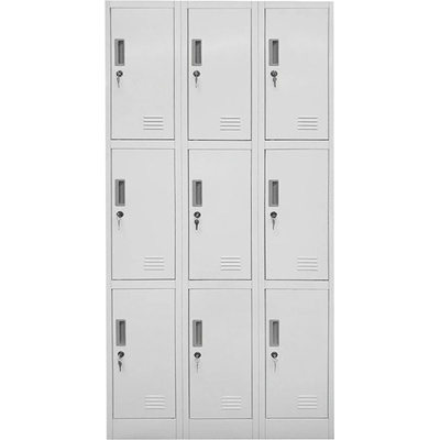 RFG Метален гардероб RFG с девет клетки, троен, с размери 90 x 45 x 185 cm, сив корпус и врати със сив цвят
