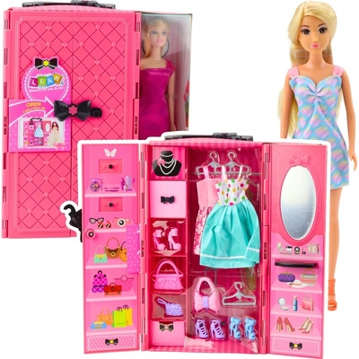 LEAN Toys 25112 Bábika s ružovou skriňou a doplnkami