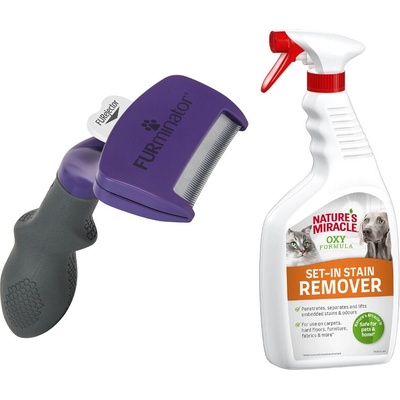FURminator DeShedding Tool M/L kočka / krátkosrstá + odstraňovač skvrn a zápachu 709 ml
