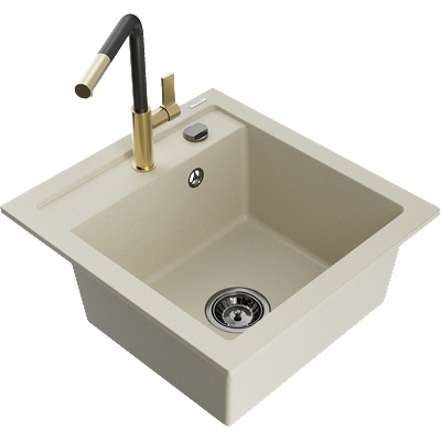 Mexen Vito гранитна кухненска мивка с 1 секция и кухненски смесител Flora, бежова - 6503-69-670401-57-B (6503-69-670401-57-B)