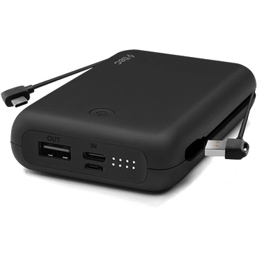 Ttec Външна батерия ReCharger Duo+ 10.000mAh Built in Type-C Cable Universal Mobile Charger - Черна